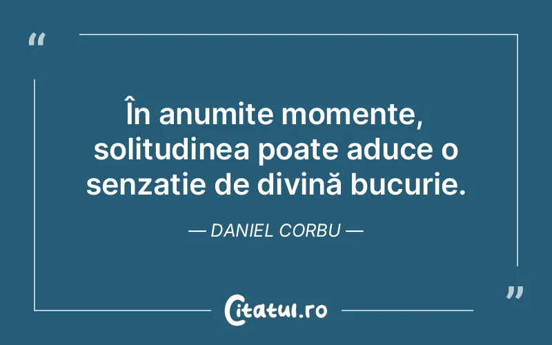 În anumite momente, solitudinea poate aduce o senzație de divină bucurie. Daniel Corbu