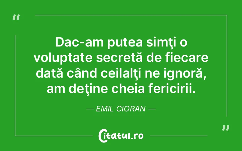 Dac-am putea simţi o voluptate secretă de fiecare dată când ceilalţi ne ignoră, am deţine cheia fericirii. Emil Cioran