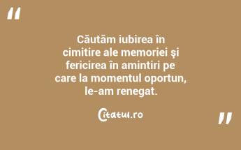 Căutăm iubirea în cimitire ale memoriei şi fericirea în amintiri pe care la momentul oportun, le-am renegat. ...