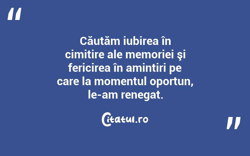Căutăm iubirea în cimitire ale memoriei şi fericirea în amintiri pe care la momentul oportun, le-am renegat. 