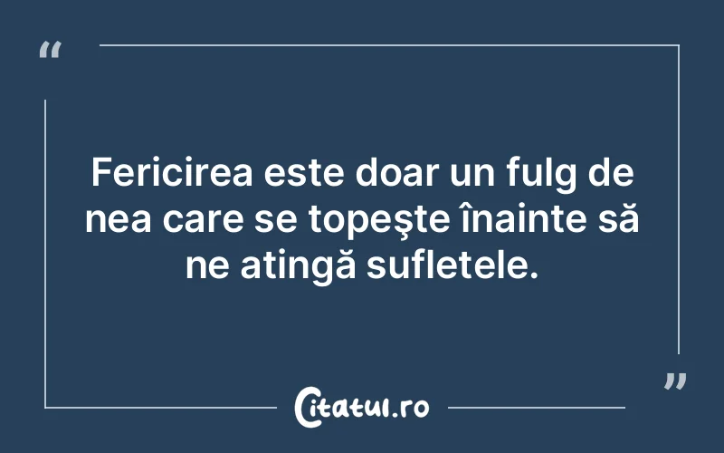 Fericirea este doar un fulg de nea care se topeşte înainte să ne atingă sufletele.