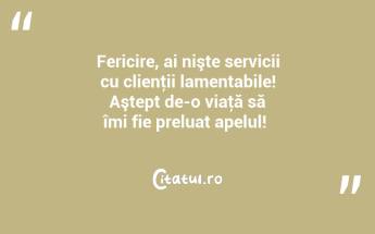 Fericire, ai nişte servicii cu clienţii lamentabile! Aştept de-o viaţă să îmi fie preluat apelul! ...