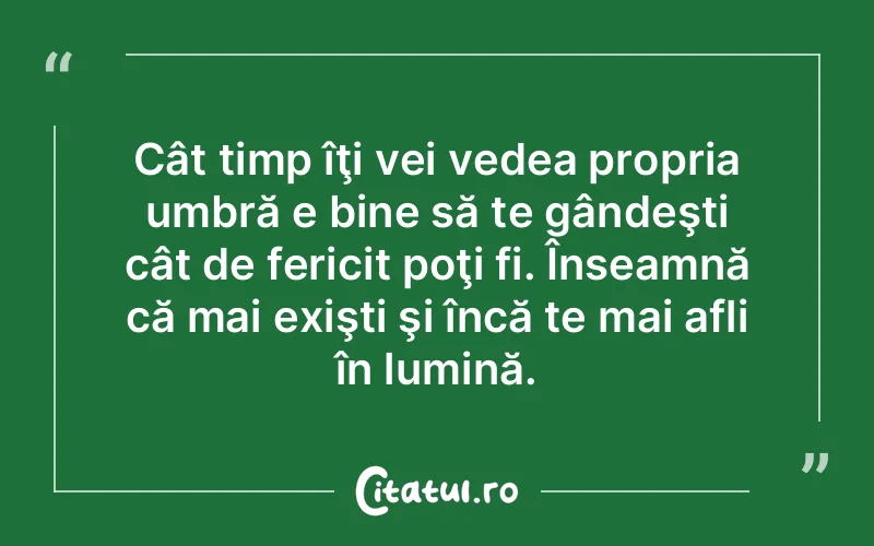 Cât timp îţi vei vedea propria umbră e bine să te gândeşti cât de fericit poţi fi. Înseamnă că mai exişti şi încă te mai afli în lumină.