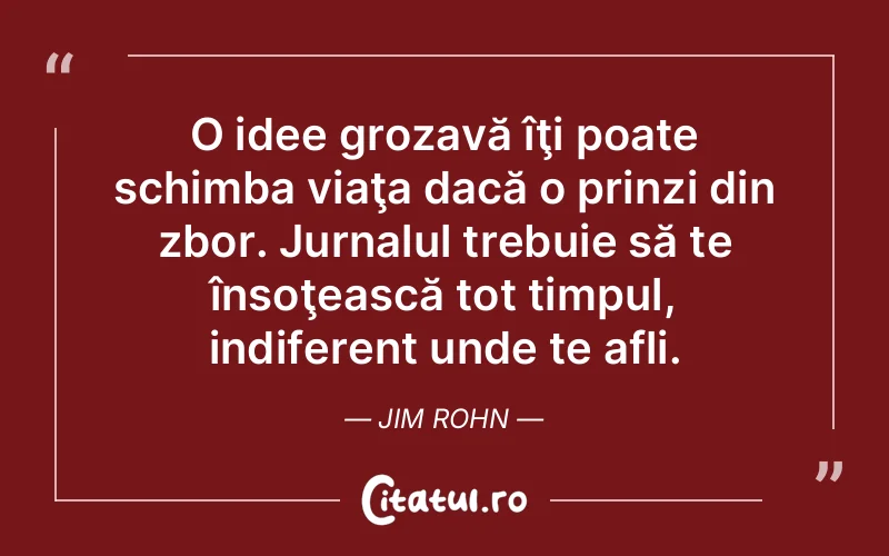 O idee grozavă îţi poate schimba viaţa dacă o prinzi din zbor. Jurnalul trebuie să te însoţească tot timpul, indiferent unde te afli. Jim Rohn