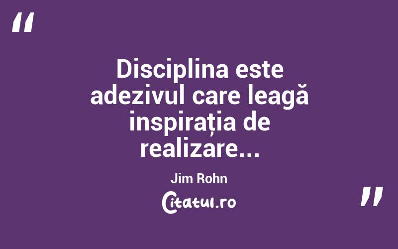 Disciplina este adezivul care leagă inspiraţia de realizare... Jim Rohn

