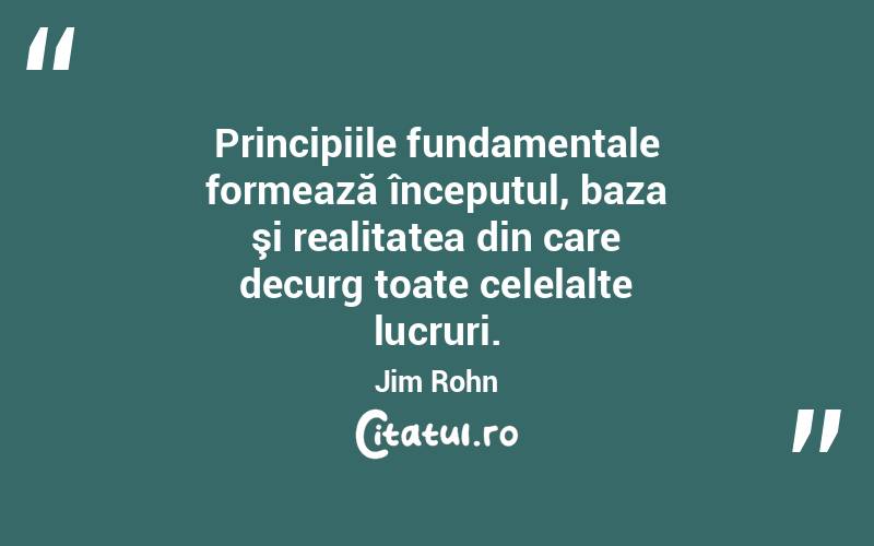 Principiile fundamentale formează începutul, baza şi realitatea din care decurg toate celelalte lucruri. Jim Rohn