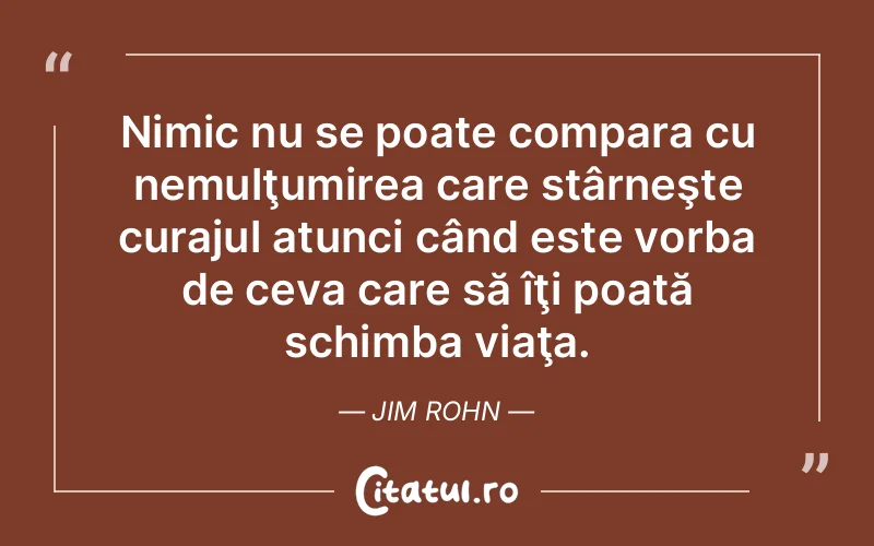 Nimic nu se poate compara cu nemulţumirea care stârneşte curajul atunci când este vorba de ceva care să îţi poată schimba viaţa. Jim Rohn