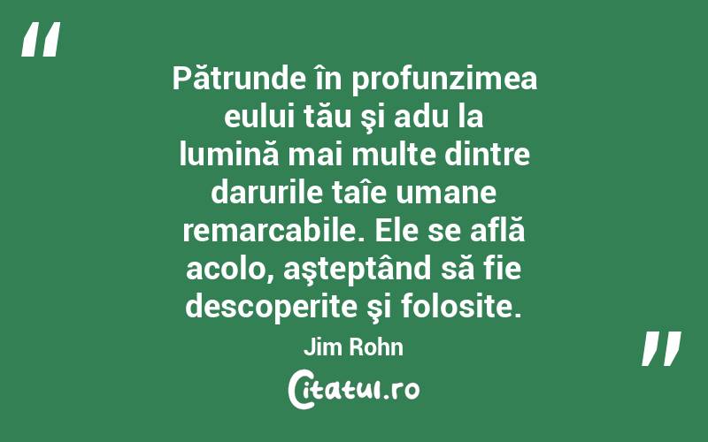 Pătrunde în profunzimea eului tău şi adu la lumină mai multe dintre darurile taîe umane remarcabile. Ele se află acolo, aşteptând să fie descoperite şi folosite. Jim Rohn