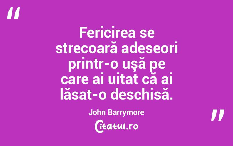 Fericirea se strecoară adeseori printr-o uşă pe care ai uitat că ai lăsat-o deschisă. John Barrymore