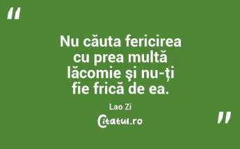 Nu căuta fericirea cu prea multă lăcomie şi nu-ţi fie frică de ea. Lao Zi...