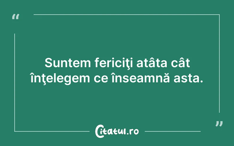 Suntem fericiţi atâta cât înţelegem ce înseamnă asta.