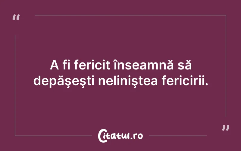A fi fericit înseamnă să depăşeşti neliniştea fericirii.