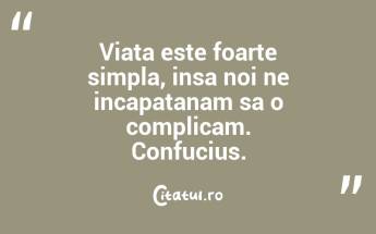 Viata este foarte simpla, insa noi ne incapatanam sa o complicam. Confucius....