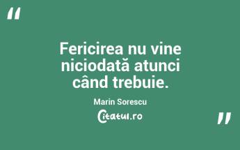 Fericirea nu vine niciodată atunci când trebuie. Marin Sorescu...