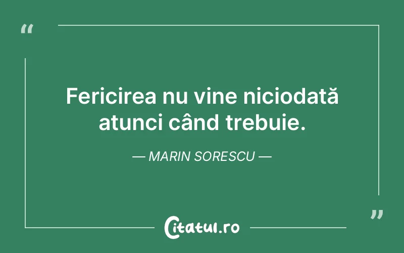 Fericirea nu vine niciodată atunci când trebuie. Marin Sorescu