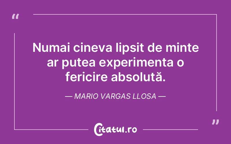 Numai cineva lipsit de minte ar putea experimenta o fericire absolută. Mario Vargas Llosa