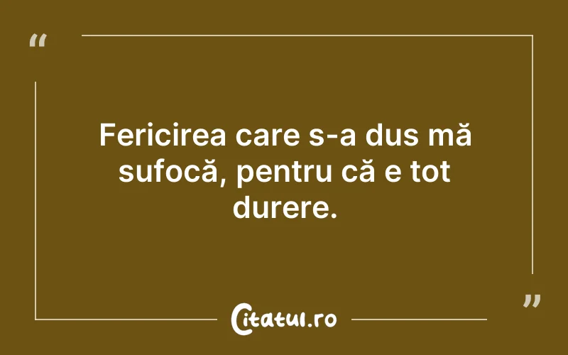 Fericirea care s-a dus mă sufocă, pentru că e tot durere.