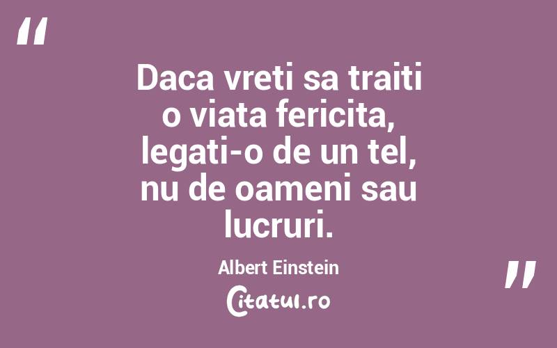 Daca vreti sa traiti o viata fericita, legati-o de un tel, nu de oameni sau lucruri. Albert Einstein
