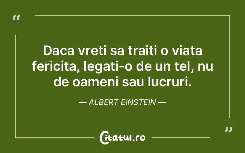 Daca vreti sa traiti o viata fericita, legati-o de un tel, nu de oameni sau lucruri. Albert Einstein