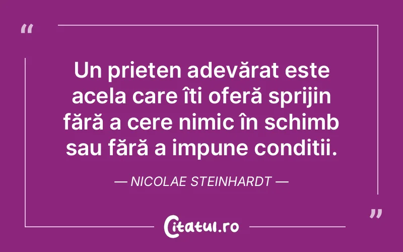 Un prieten adevărat este acela care îți oferă sprijin fără a cere nimic în schimb sau fără a impune condiții. Nicolae Steinhardt
