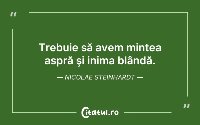 Trebuie să avem mintea aspră şi inima blândă. Nicolae Steinhardt