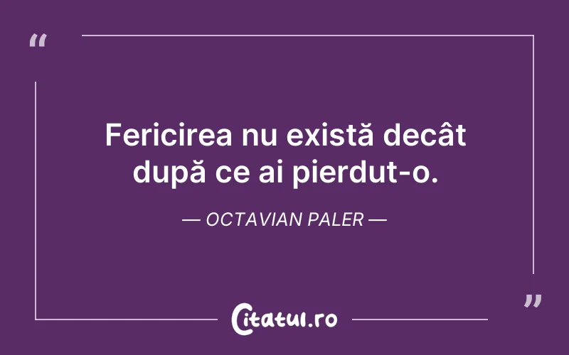 Fericirea nu există decât după ce ai pierdut-o. Octavian Paler