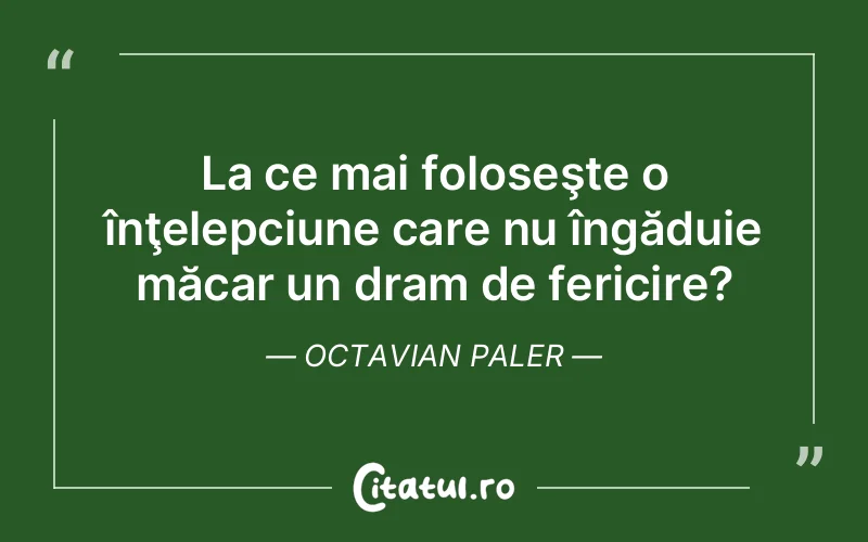 La ce mai foloseşte o înţelepciune care nu îngăduie măcar un dram de fericire? Octavian Paler