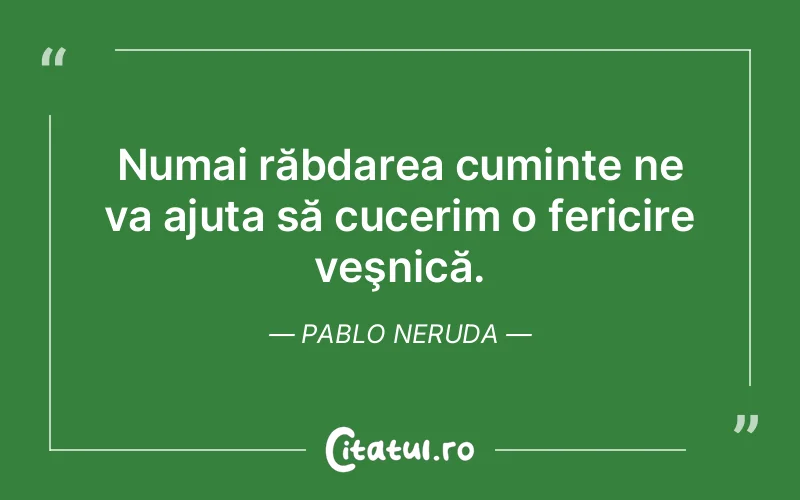 Numai răbdarea cuminte ne va ajuta să cucerim o fericire veşnică. Pablo Neruda