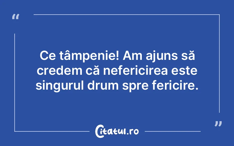 Ce tâmpenie! Am ajuns să credem că nefericirea este singurul drum spre fericire.