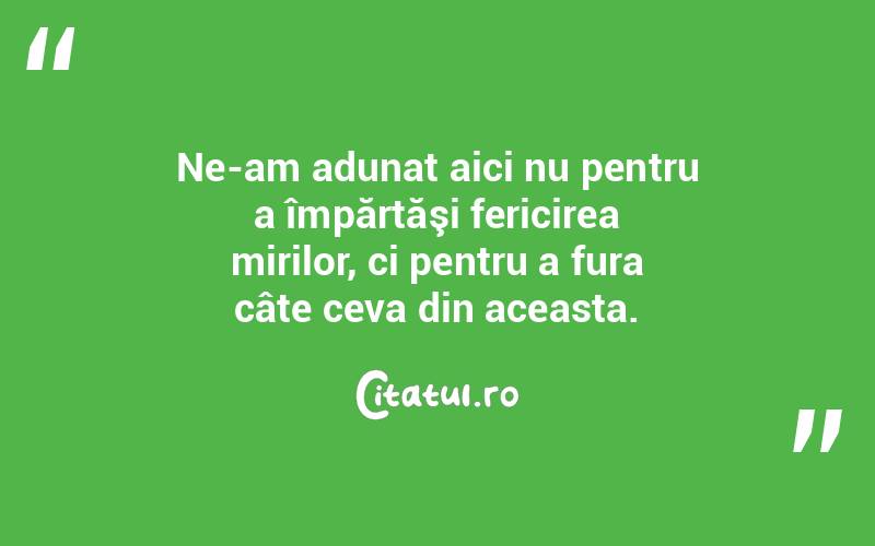Ne-am adunat aici nu pentru a împărtăşi fericirea mirilor, ci pentru a fura câte ceva din aceasta.