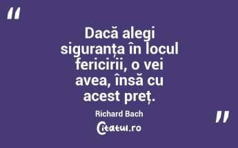Dacă alegi siguranţa în locul fericirii, o vei avea, însă cu acest preţ. Richard Bach...