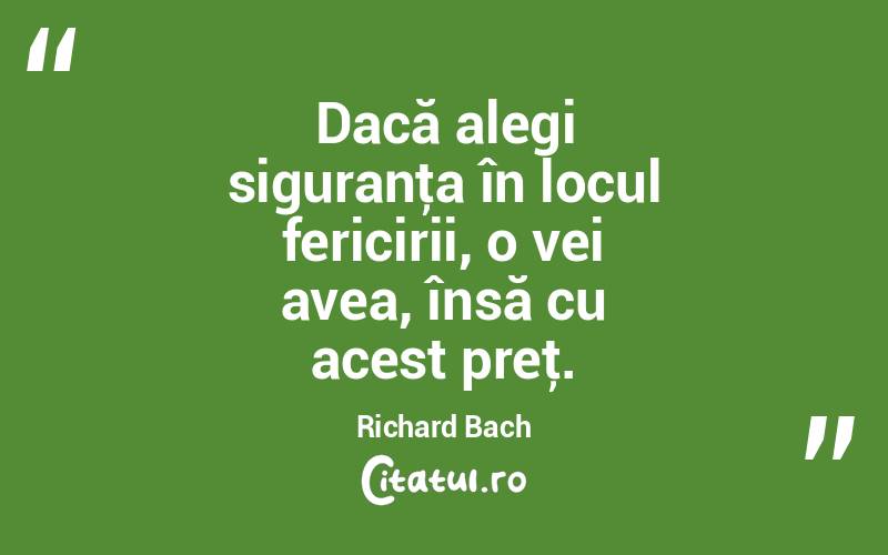Dacă alegi siguranţa în locul fericirii, o vei avea, însă cu acest preţ. Richard Bach