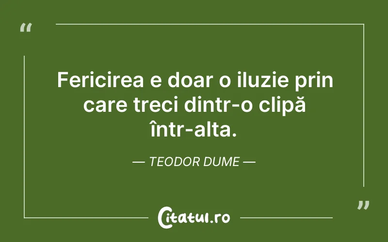 Fericirea e doar o iluzie prin care treci dintr-o clipă într-alta. Teodor Dume