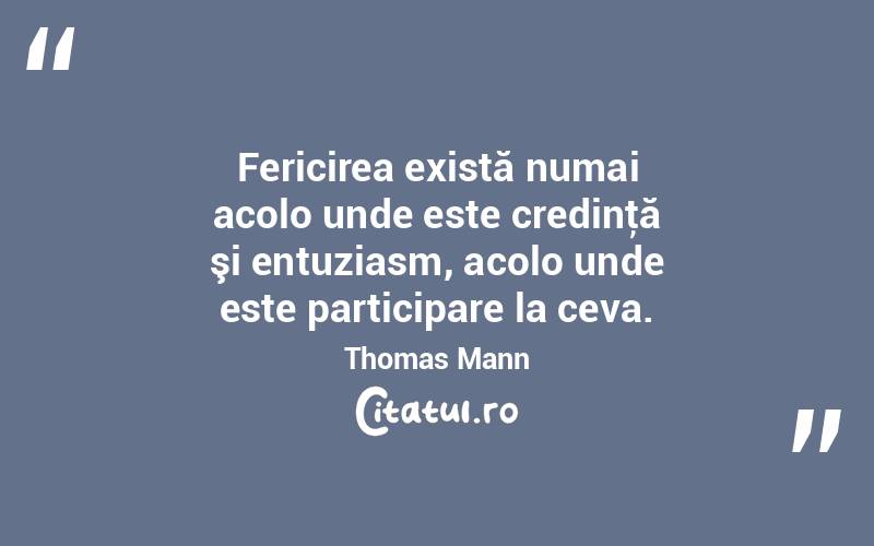 Fericirea există numai acolo unde este credinţă şi entuziasm, acolo unde este participare la ceva. Thomas Mann