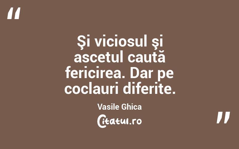 Şi viciosul şi ascetul caută fericirea. Dar pe coclauri diferite. Vasile Ghica