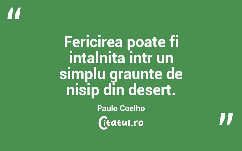 Fericirea poate fi intalnita intr un simplu graunte de nisip din desert. Paulo Coelho