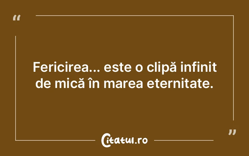 Fericirea... este o clipă infinit de mică în marea eternitate.