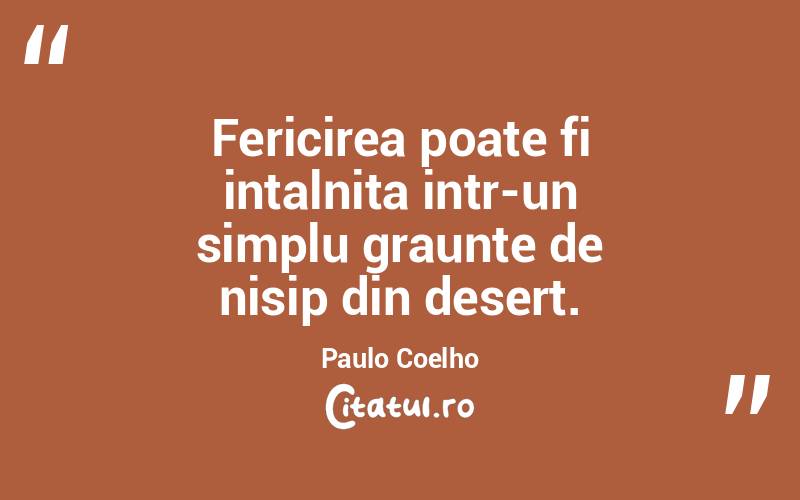 Fericirea poate fi intalnita intr-un simplu graunte de nisip din desert. Paulo Coelho