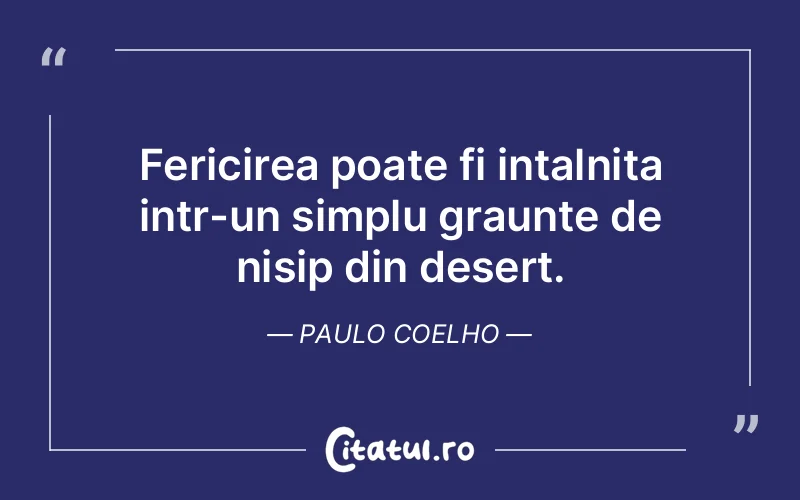 Fericirea poate fi intalnita intr-un simplu graunte de nisip din desert. Paulo Coelho
