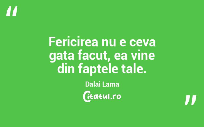 Fericirea nu e ceva gata facut, ea vine din faptele tale. Dalai Lama
