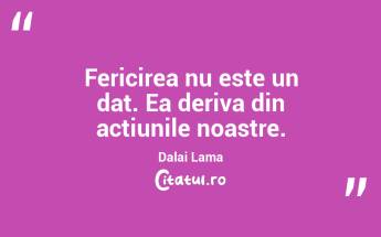 Fericirea nu este un dat. Ea deriva din actiunile noastre. Dalai Lama...