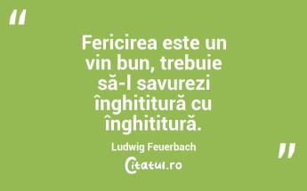 Fericirea este un vin bun, trebuie să-l savurezi înghițitură cu înghițitură. Ludwig Feuerbach...
