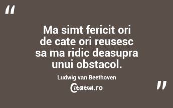 Ma simt fericit ori de cate ori reusesc sa ma ridic deasupra unui obstacol. Ludwig van Beethoven...