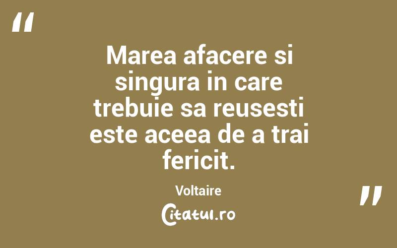 Marea afacere si singura in care trebuie sa reusesti este aceea de a trai fericit. Voltaire
