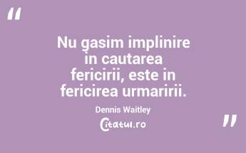 Nu gasim implinire in cautarea fericirii, este in fericirea urmaririi. Dennis Waitley...