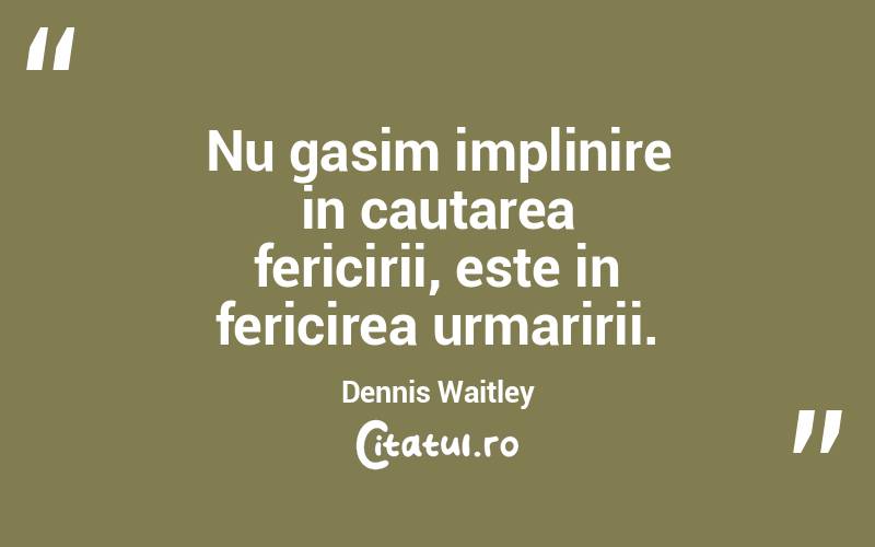Nu gasim implinire in cautarea fericirii, este in fericirea urmaririi. Dennis Waitley