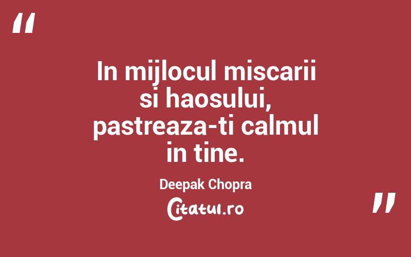 In mijlocul miscarii si haosului, pastreaza-ti calmul in tine. Deepak Chopra