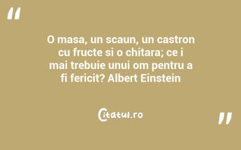 O masa, un scaun, un castron cu fructe si o chitara; ce i mai trebuie unui om pentru a fi fericit? Albert Einstein...