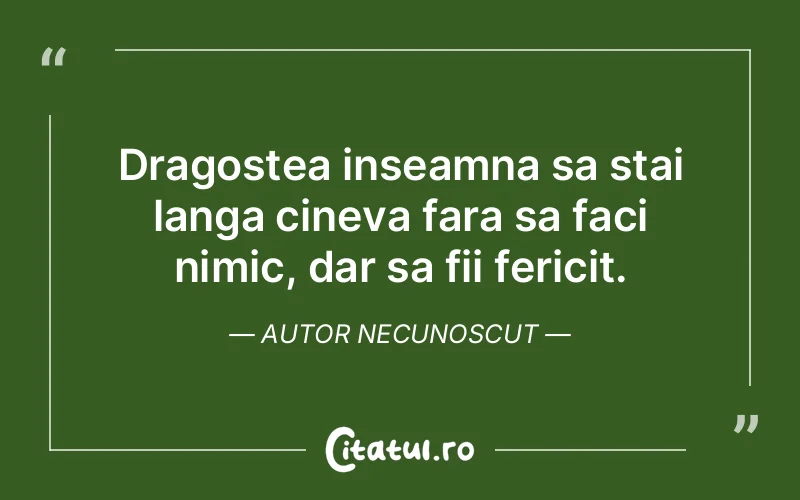 Dragostea inseamna sa stai langa cineva fara sa faci nimic, dar sa fii fericit. autor necunoscut