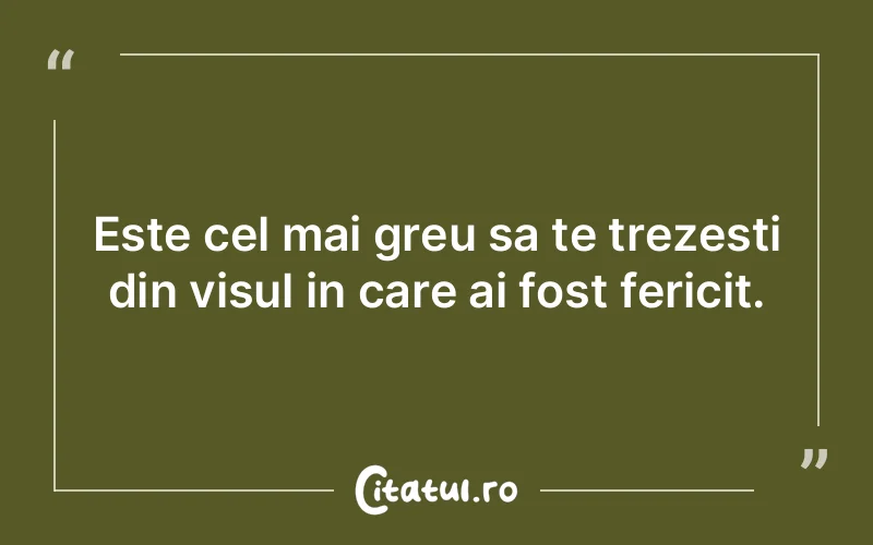 Este cel mai greu sa te trezesti din visul in care ai fost fericit.
